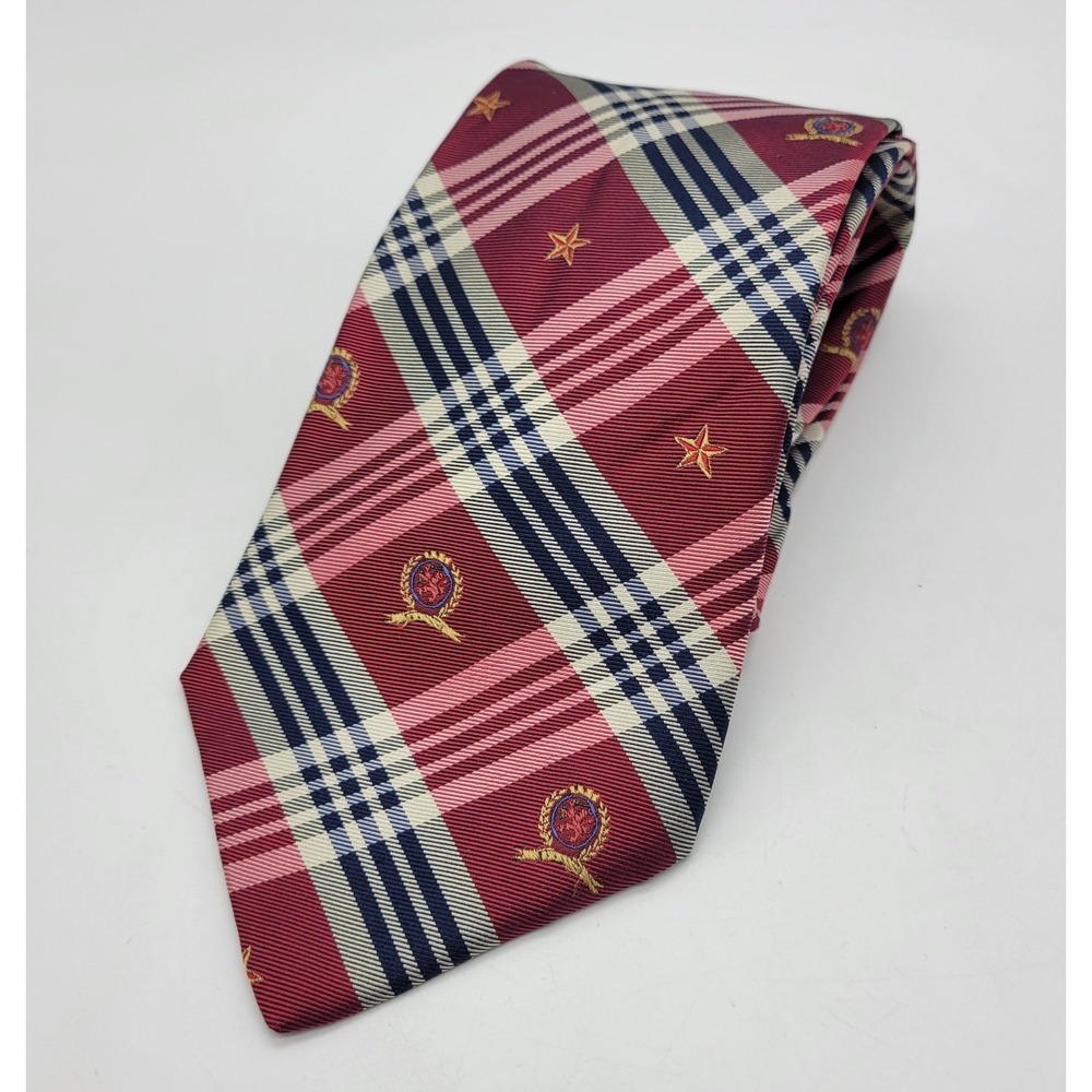 Vintage Tommy Hilfiger 100% Silk Tie Shield Stripe  58.5" x 4" USA Made